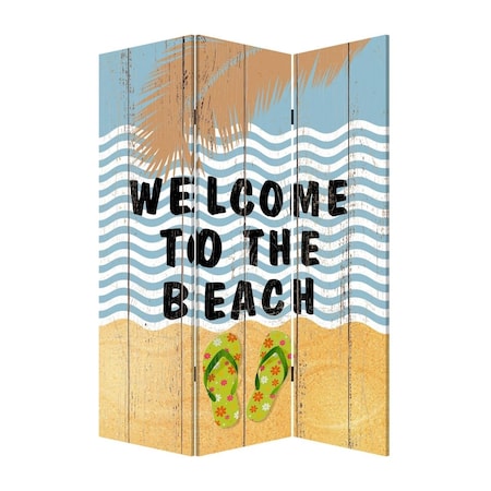 Palacedesigns 48 x 1 x 72 in. Multicolor Canvas Beach Treasures Screen with 3 Panel PA3703443